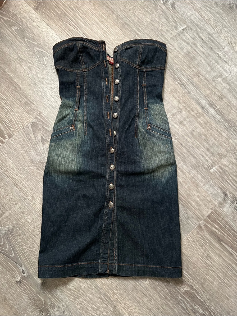XOXO Strapless Dark Blue Denim Button-Front Dress - worn once